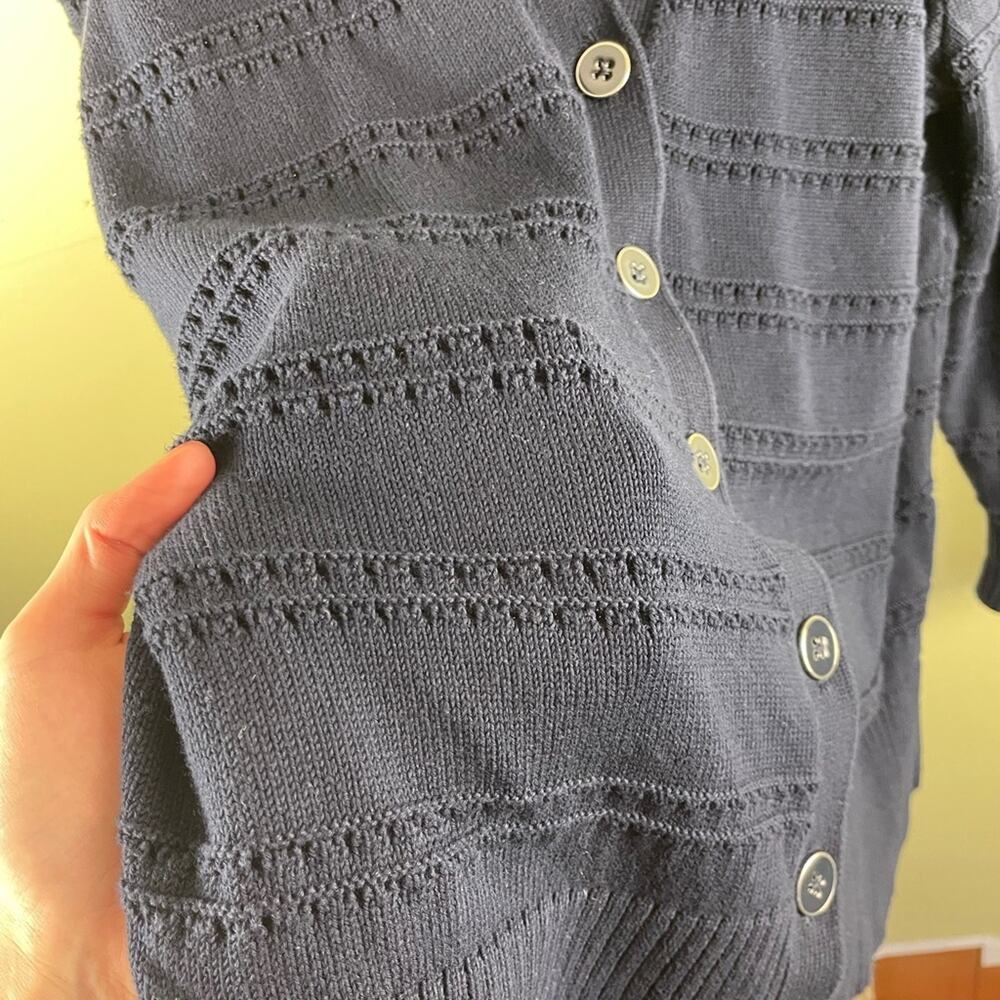 Talbots Navy Blue V-NECK POINTELLE GIRLFRIEND CARDIGAN - Picture 7 of 8